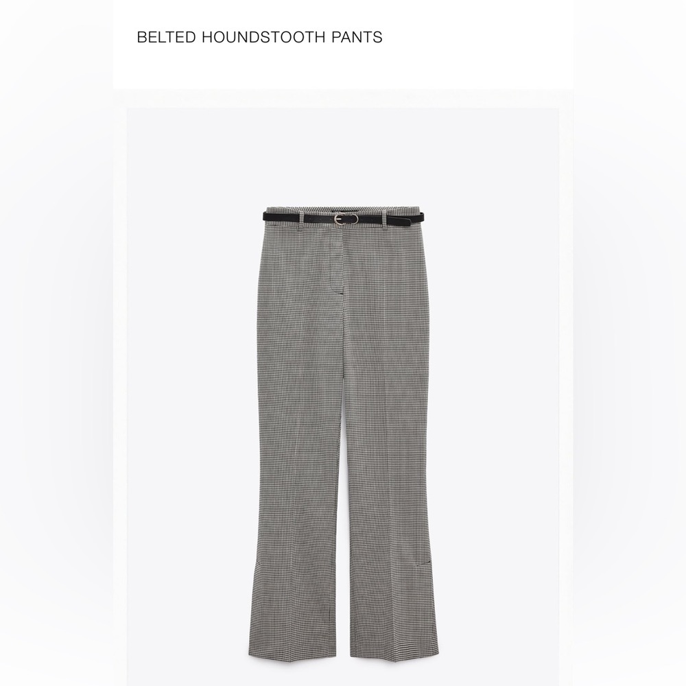 Zara BELTED HOUNDSTOOTH PANTS ECRU / BLACK 0/8766/621/070/03 size M